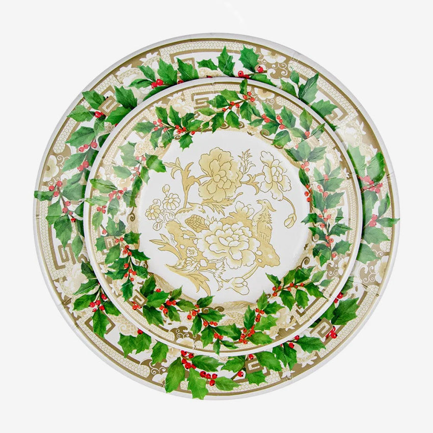 Caspari | Assiette Holly Ceramic Ivoire et Or