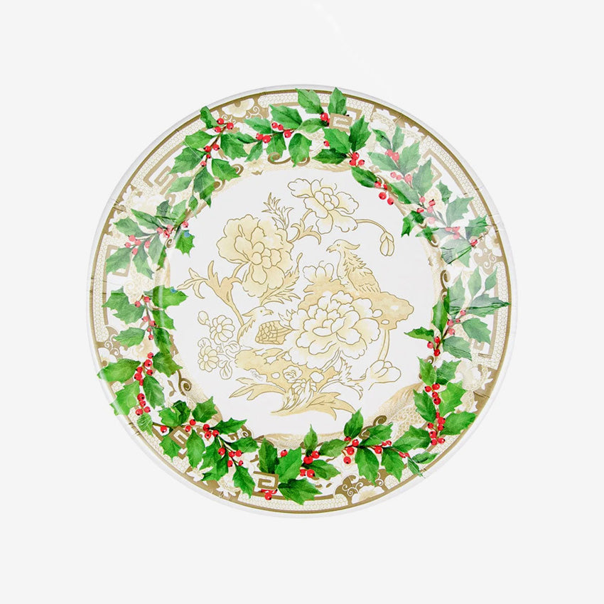 Caspari | Assiette Holly Ceramic Ivoire et Or