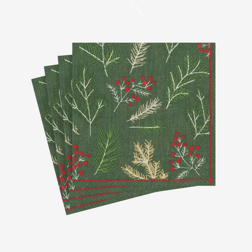 Caspari | Sprigs & Berries Evergreen Napkin