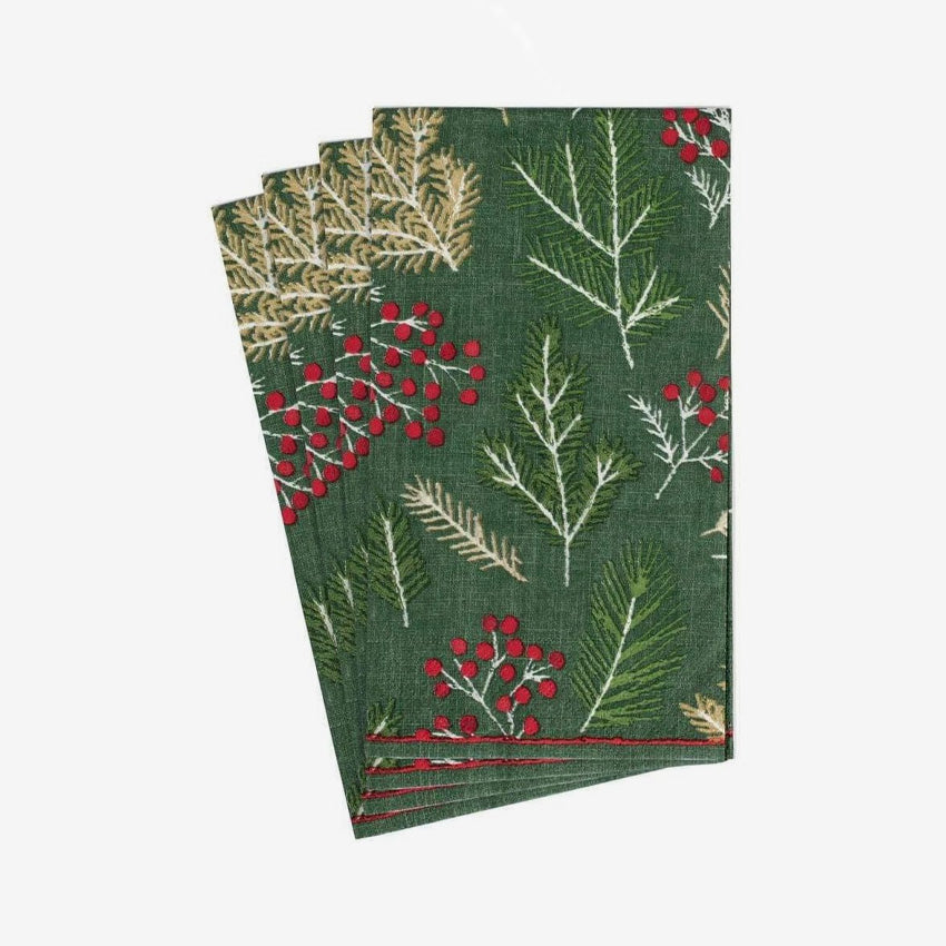 Caspari | Sprigs & Berries Evergreen Napkin