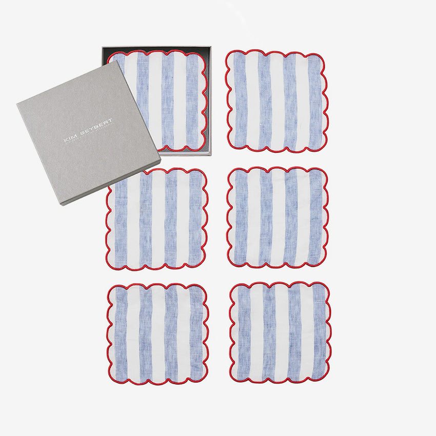 Kim Seybert | Amalfi Cocktail Napkin Red/White/Blue - Set of 6