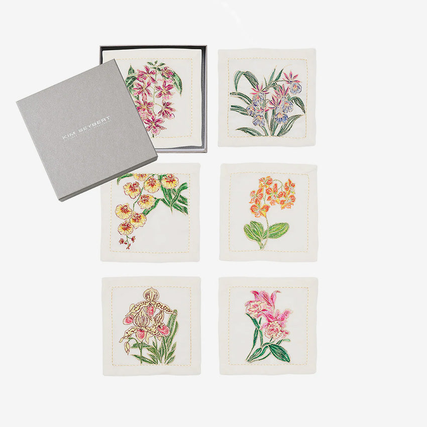 Kim Seybert | Orchid Cocktail Napkin White/Multi - Set of 6