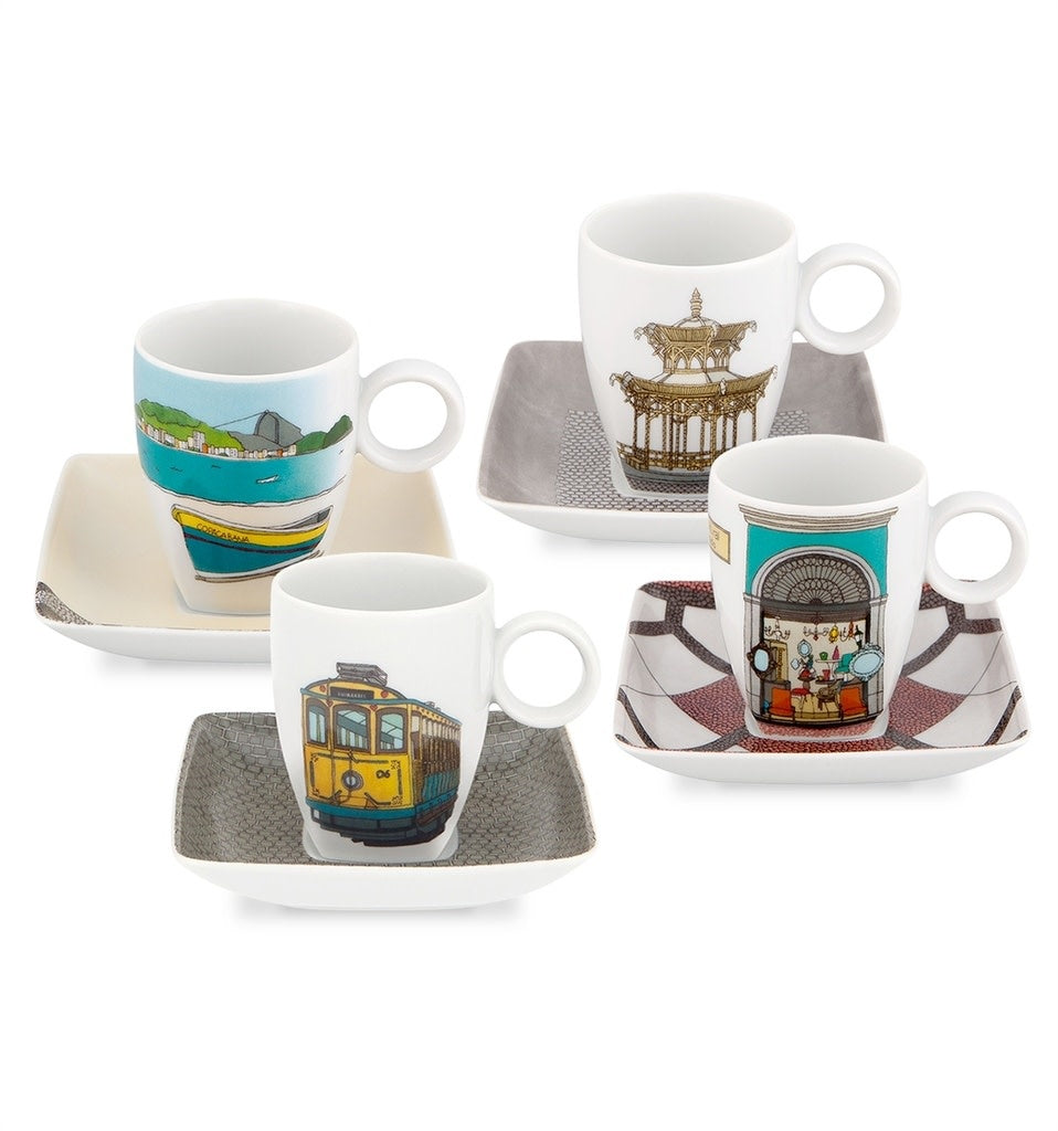 Maison Lipari Alma Rio Janeiro Set Of 4 Espresso Cups And Saucers  VISTA ALEGRE.