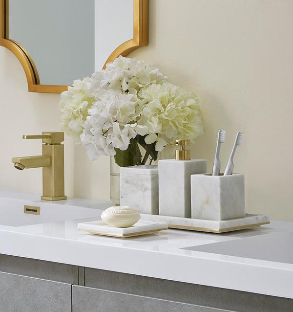 Maison Lipari Pietra Marble Soap Dispenser - White & Gold  SFERRA.