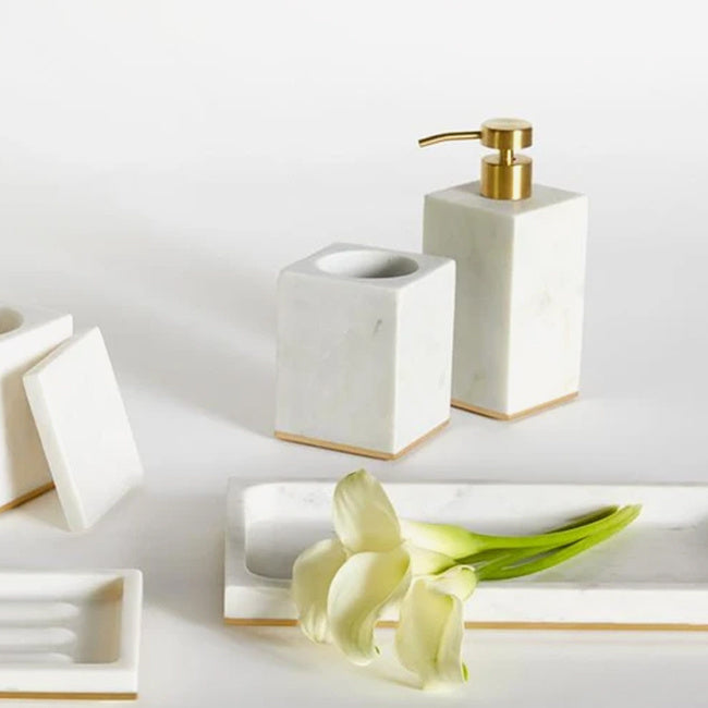 Maison Lipari Pietra Marble Soap Dispenser - White & Gold  SFERRA.