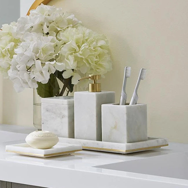 Maison Lipari Pietra Marble Soap Dispenser - White & Gold  SFERRA.